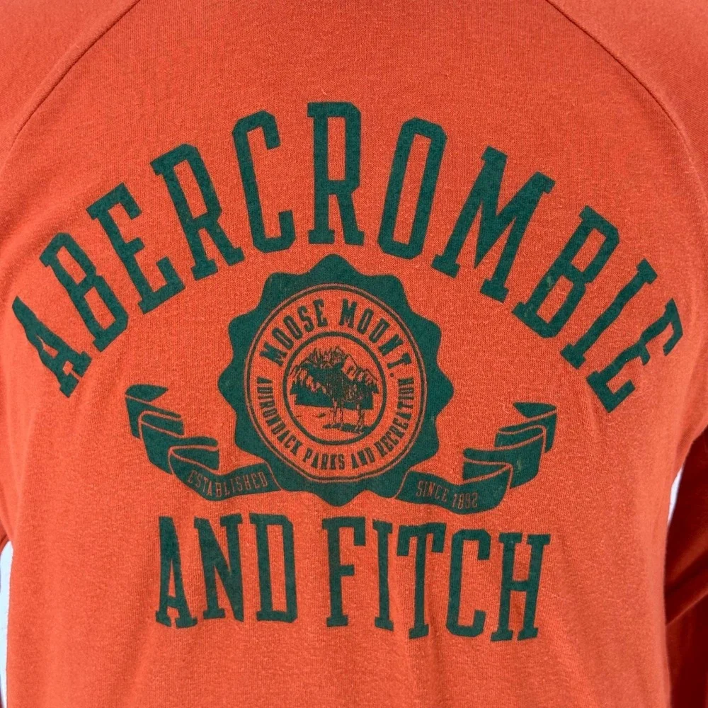 Vintage Abercrombie Fitch Y2K Long Sleeve Graphic T Shirt Orange XL Moose